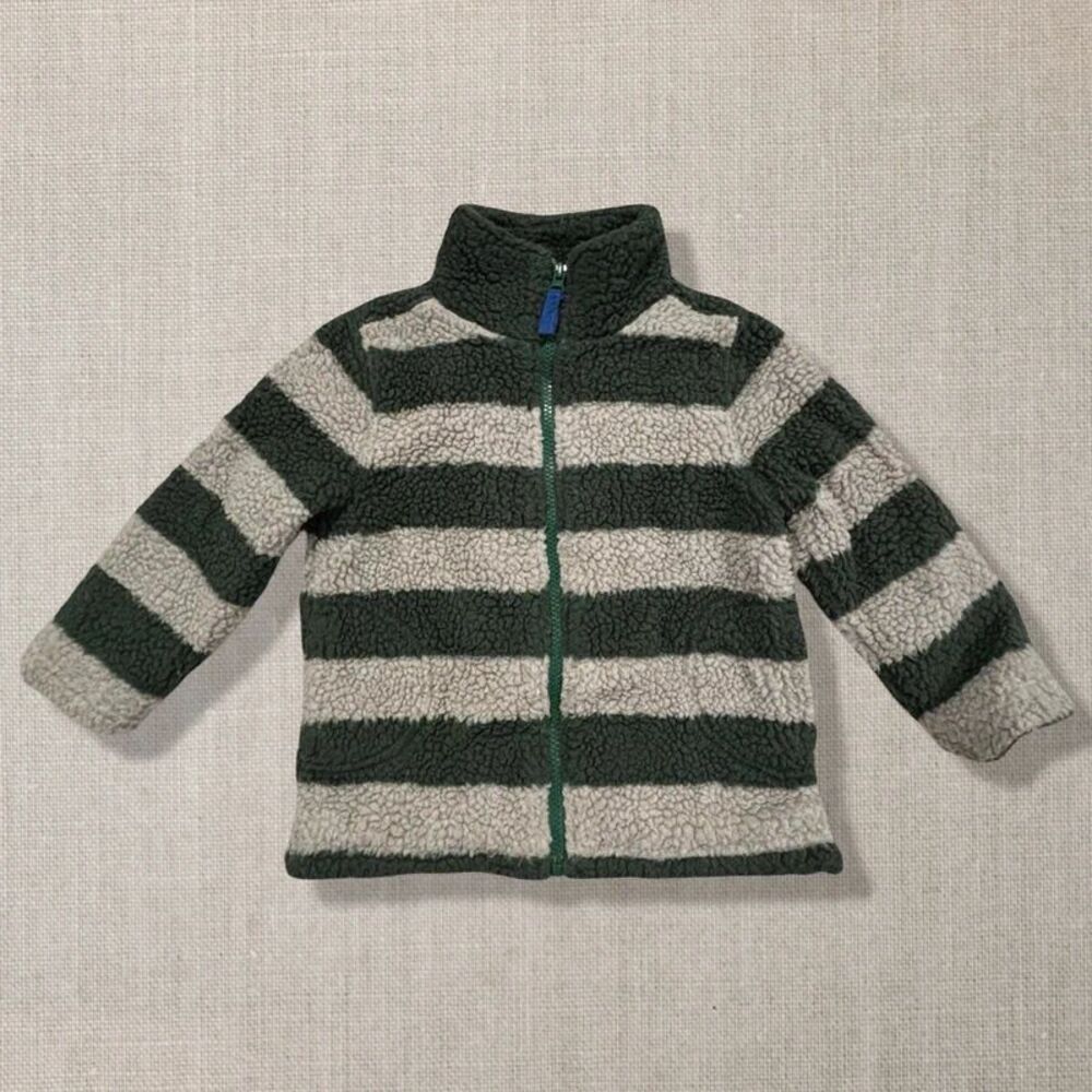 Old Navy Boys 4T Green Stripe Sherpa Fleece Full Zip Jacket Cozy Fall
